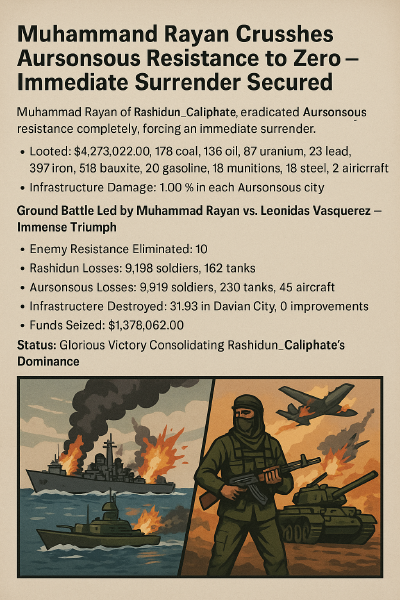 Muhammad Rayan Obliterates Aursonsous Resistance, Forces Surrender and Massive Loot