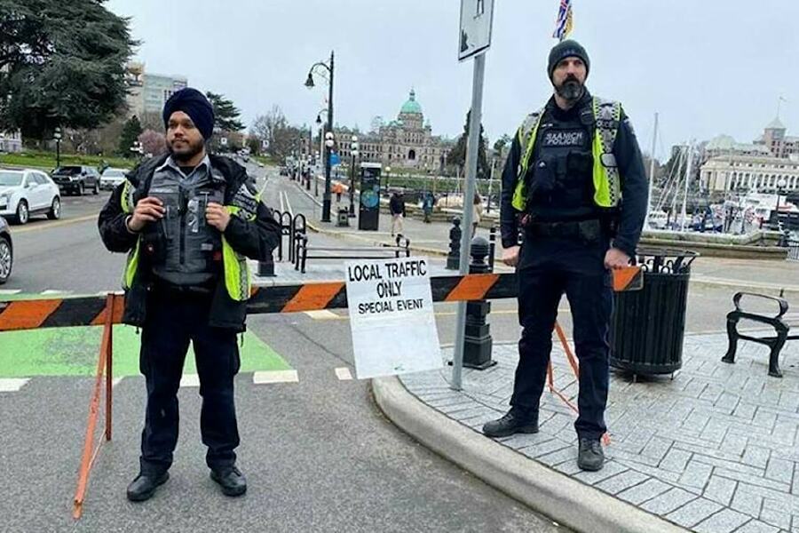 Separatist protesters gather outside provincial legislature in Victoria.